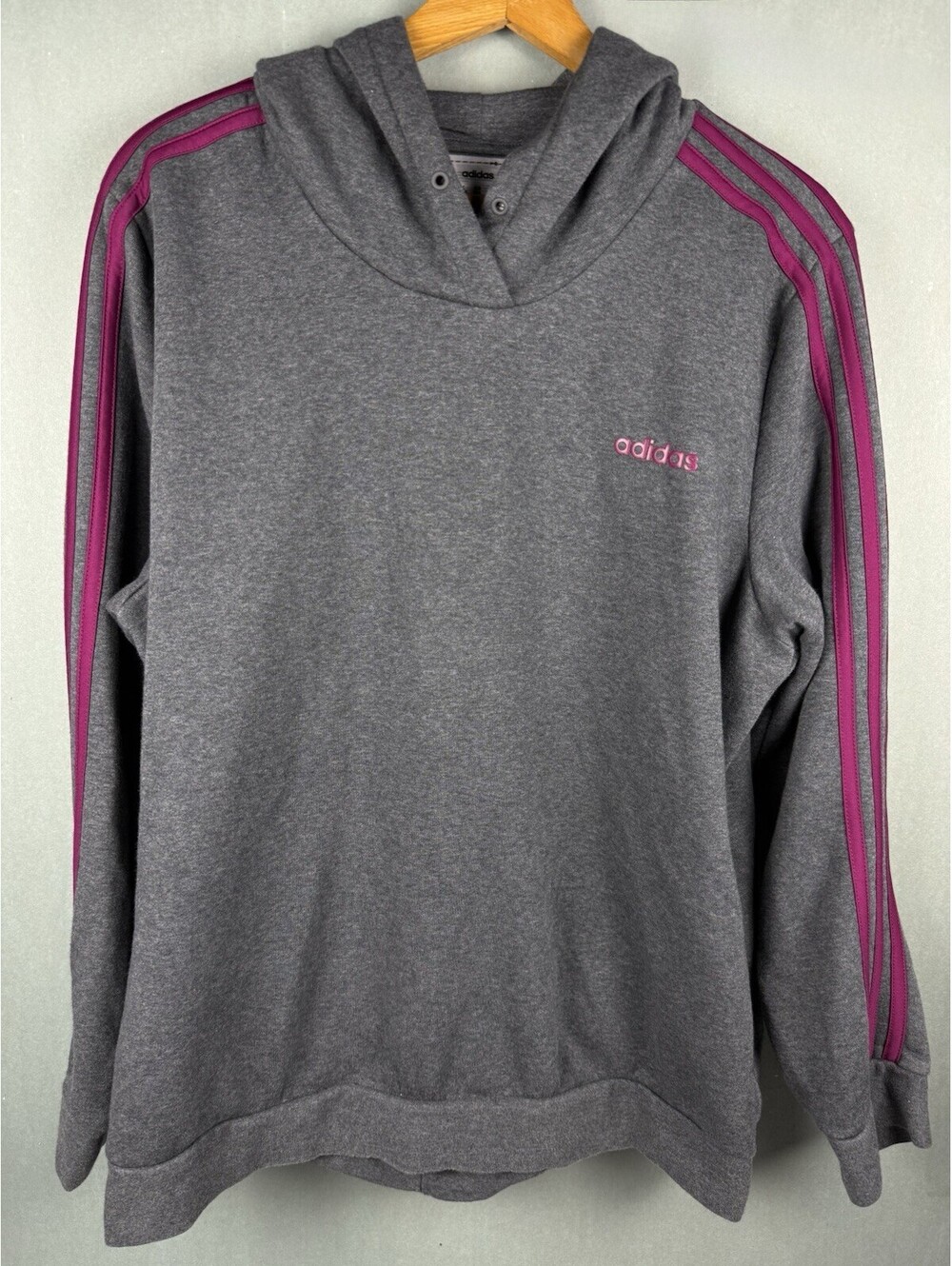 Adidas Women's 2XL Hoodie 3-Stripes Hoodie Power Berry Heather Gray
